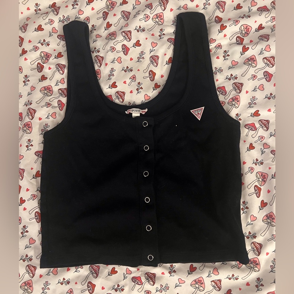 🔻Guess Black Sleeveless Ribbed Logo Baby Tee Crop Top🔻y2k 90´s style EUC ♥️